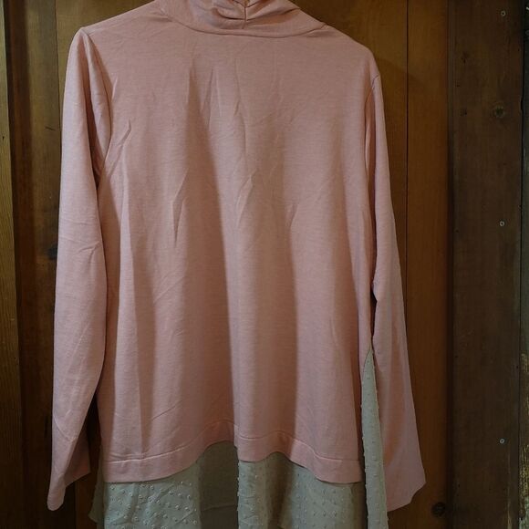 LOGO Lounge Pink Open Front Cardigan with Chiffon Swiss Dots Women's Large - Picture 2 of 7